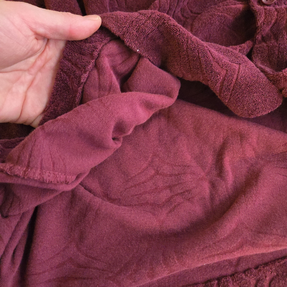 Forever 21 Burgundy Sangria Textured Terry Short Sleeve Button Down Red HAL3 - Picture 7 of 9